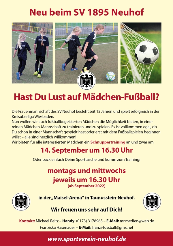Der SV Neuhof will auch fußballbegeisterten Mädchen die Möglichkeit bieten, in einer reinen Mädchen-Mannschaft zu trainieren und zu spielen.